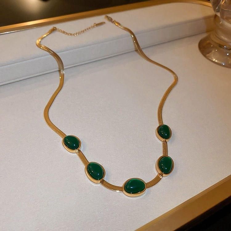 FlexiElegance Oval Green Crystal Necklace & Bracelet Set