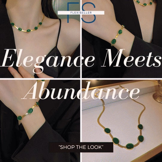 FlexiElegance Oval Green Crystal Necklace & Bracelet Set